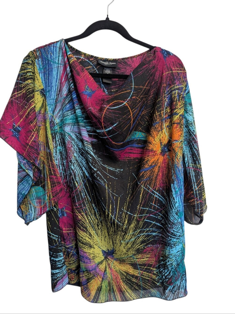 Abstract Colorful Kimono Blouse Cowl Neck Artsy Size Medium